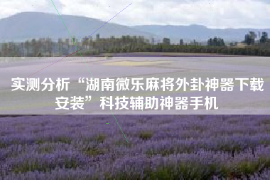 实测分析“湖南微乐麻将外卦神器下载安装	”科技辅助神器手机