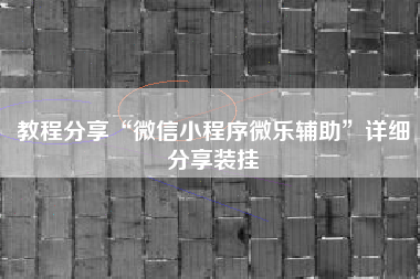 教程分享“微信小程序微乐辅助	”详细分享装挂